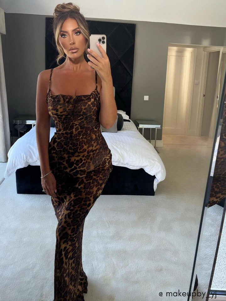 Nereida - Abito Maxi Spaghetti con Stampa Leopardo
