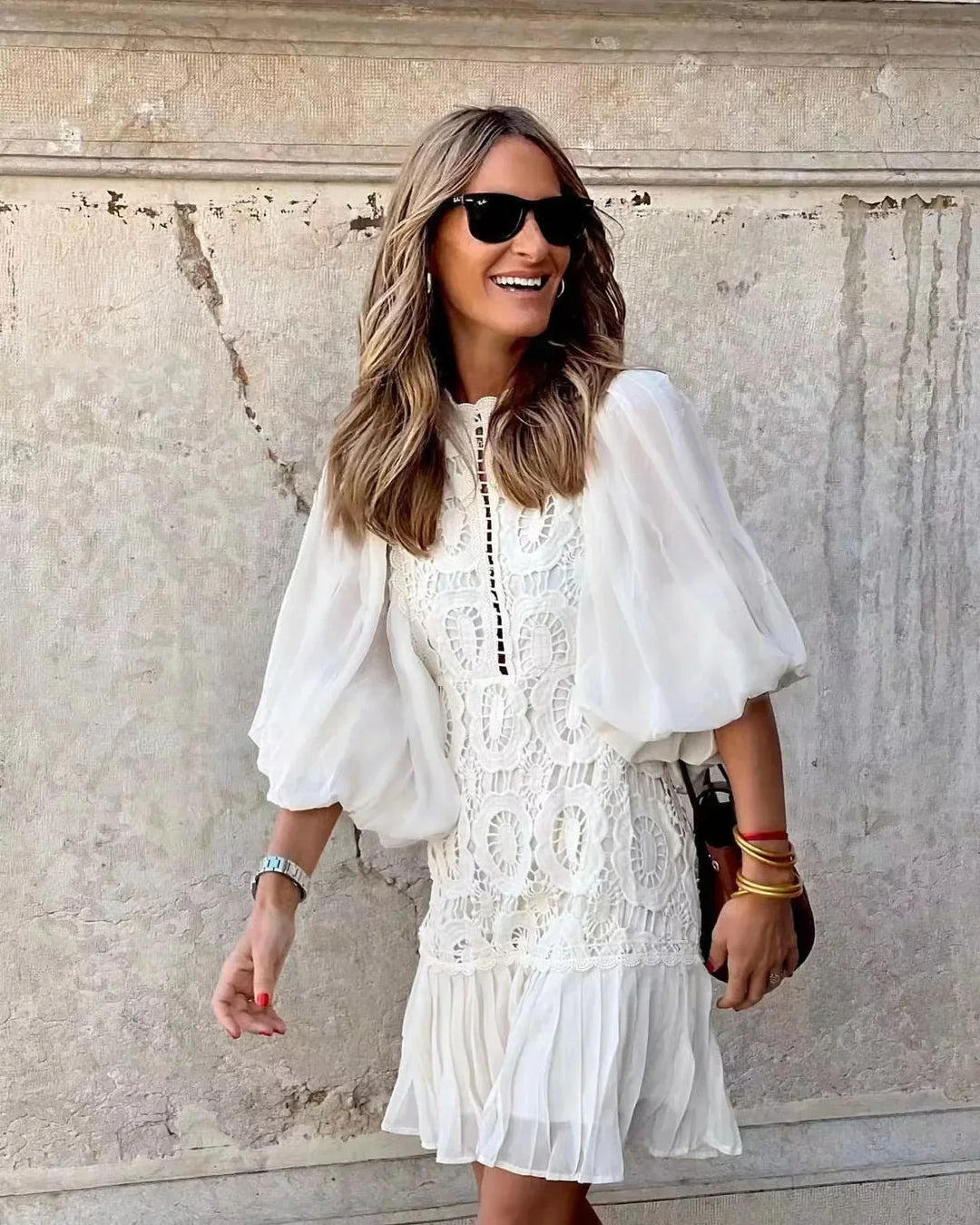 Gabriela™ Abito Mini in Pizzo Ricamato