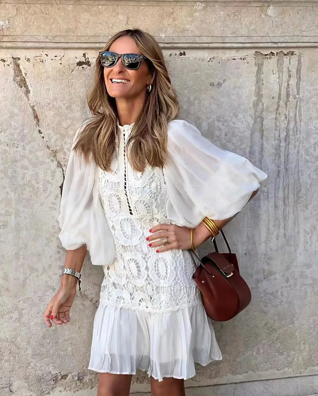 Gabriela™ Abito Mini in Pizzo Ricamato