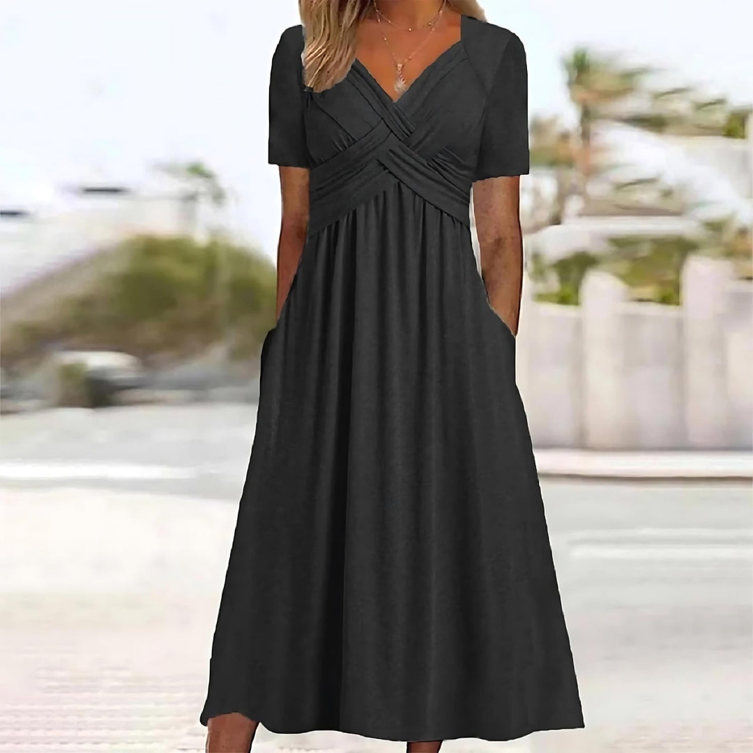Elisa ™ | Elegante abito midi con controllo della pancia