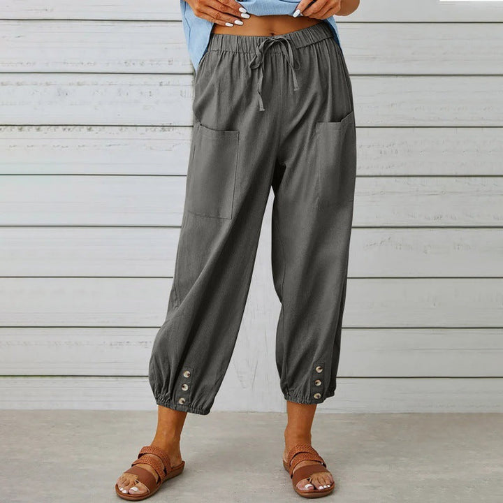 Pantaloni Donna Corti in Cotone e Lino a Vestibilità Larga
