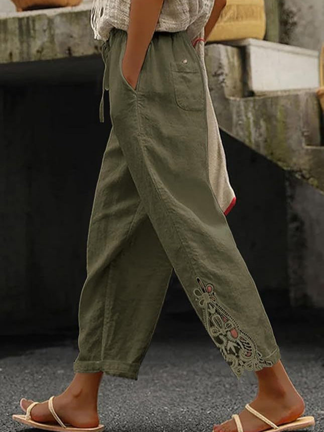 Pantaloni dritti in cotone leggero a vita alta