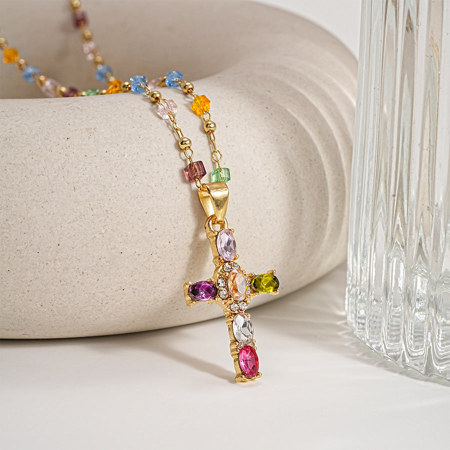 Collana a Croce con Gemma Luminescente