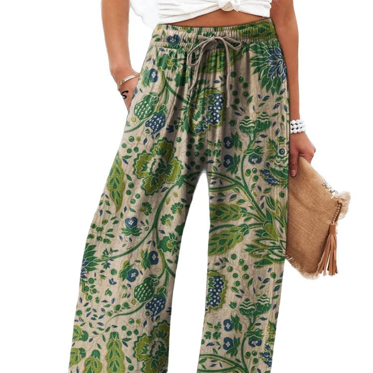 Pantaloni Ampi Floreali Leggeri con Vita Alta e Comfort