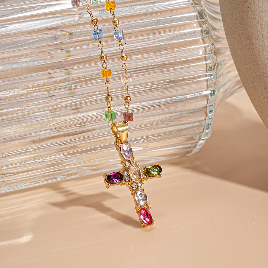 Collana a Croce con Gemma Luminescente