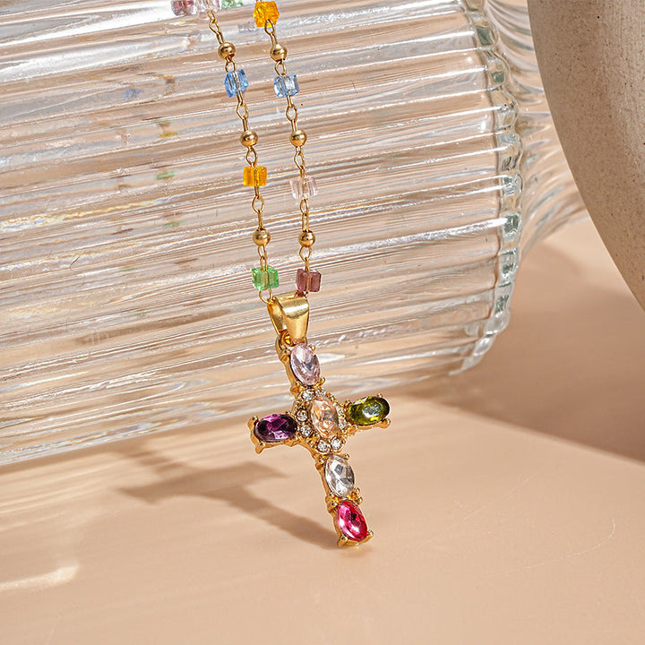 Collana a Croce con Gemma Luminescente