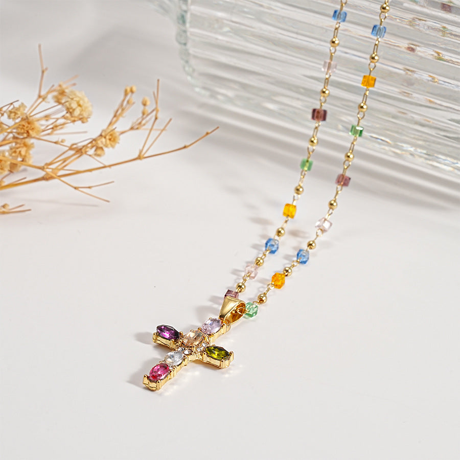 Collana a Croce con Gemma Luminescente