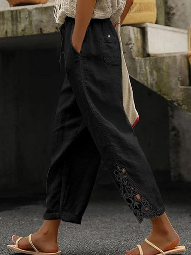 Pantaloni dritti in cotone leggero a vita alta