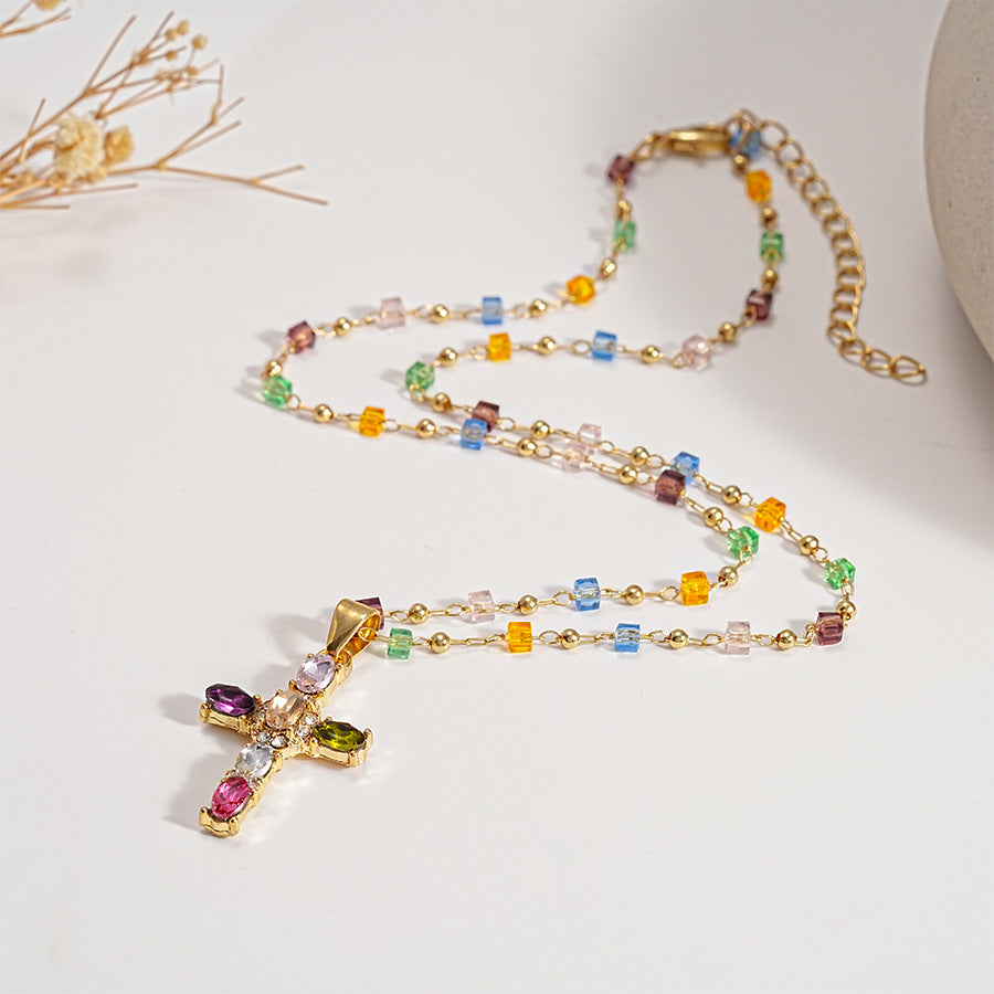 Collana a Croce con Gemma Luminescente