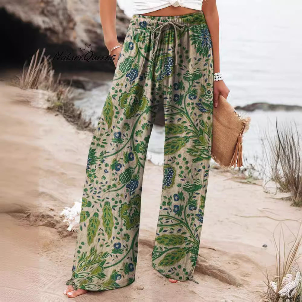 Pantaloni Ampi Floreali Leggeri con Vita Alta e Comfort