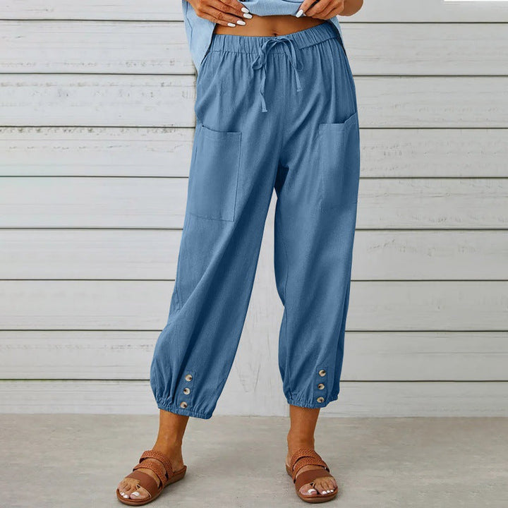 Pantaloni Donna Corti in Cotone e Lino a Vestibilità Larga