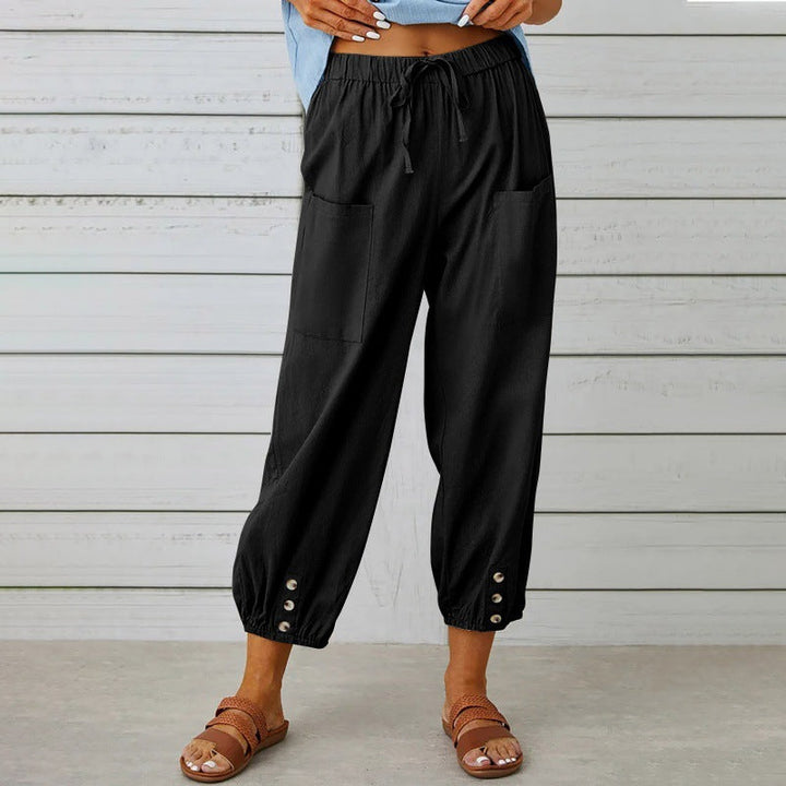 Pantaloni Donna Corti in Cotone e Lino a Vestibilità Larga