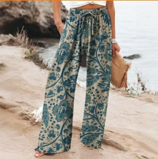 Pantaloni Ampi Floreali Leggeri con Vita Alta e Comfort