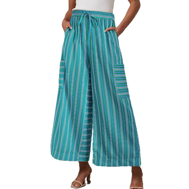 Pantaloni a Strisce Leggeri con Gamba Larga e Vita Elastico con Coulisse