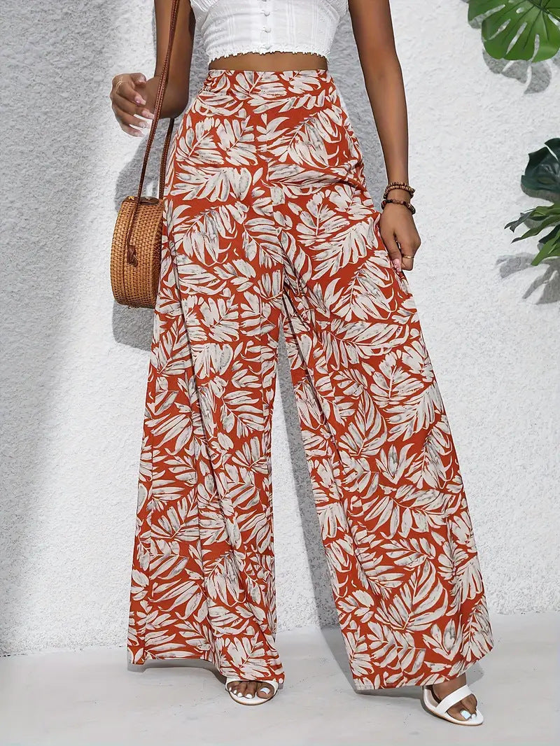 Pantaloni Ampi a Fiori Leggeri con Vita Alta