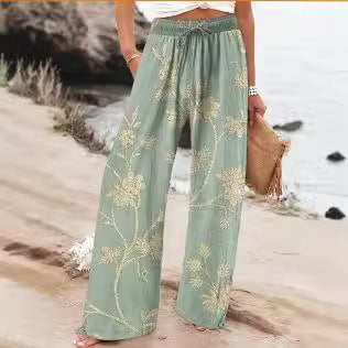 Pantaloni Ampi Floreali Leggeri con Vita Alta e Comfort