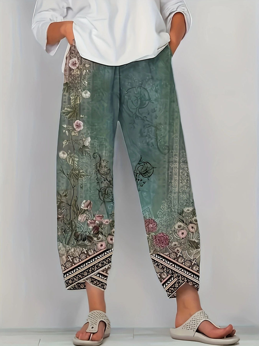 Pantaloni a gamba larga floreali da donna con vestibilità rilassata