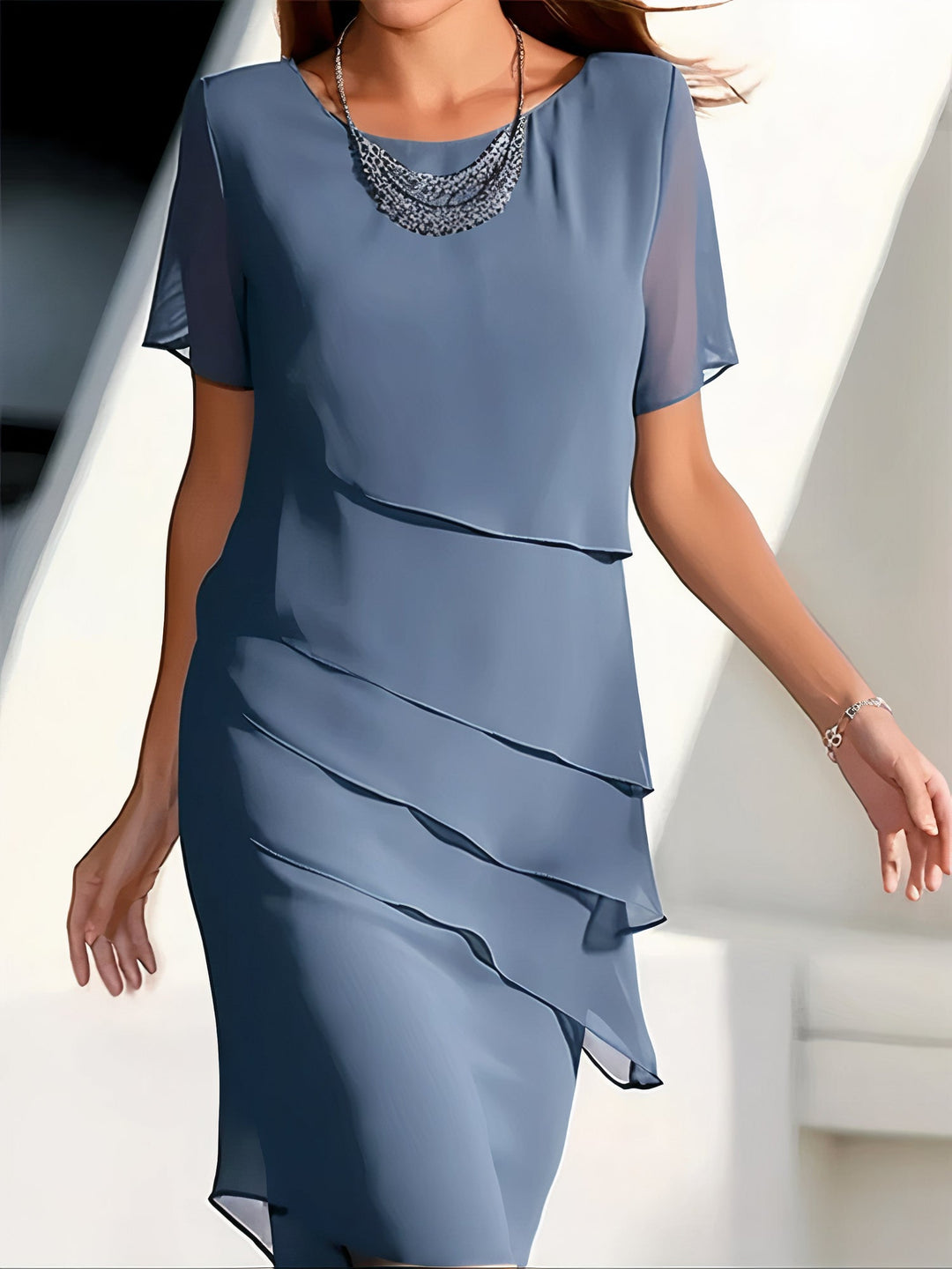 Abito in Chiffon di Seta Plissettato