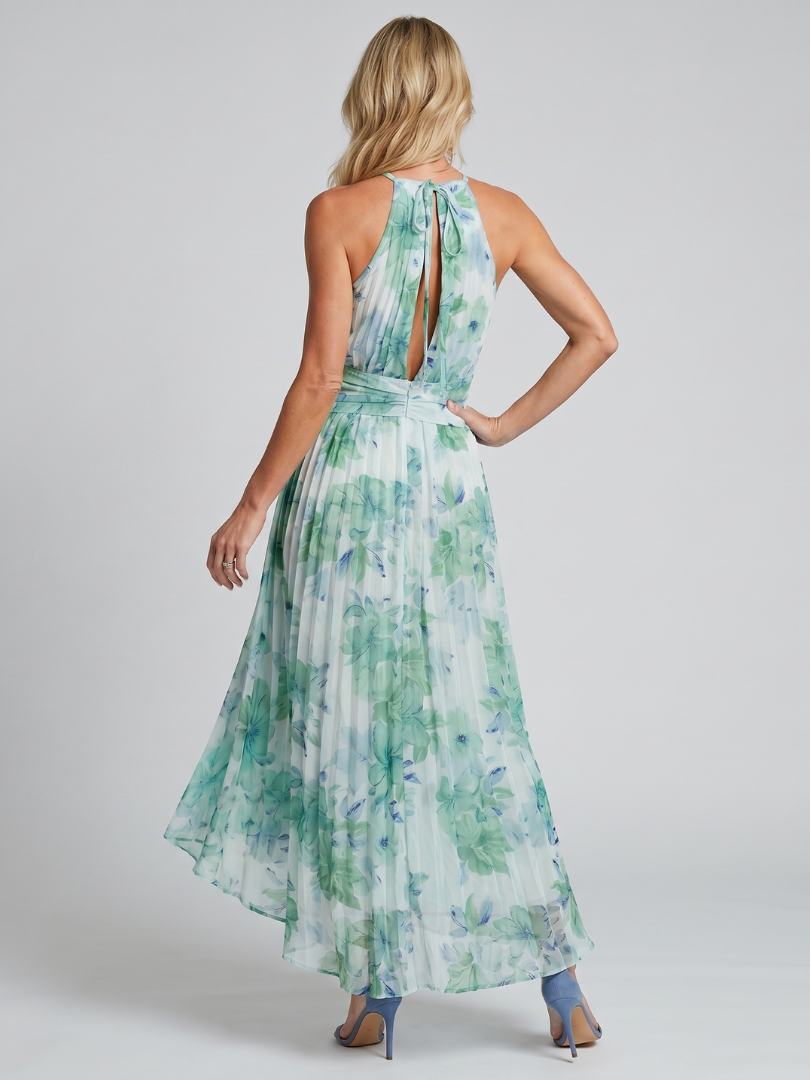 Portia | Abito Midi a Scollo All'Americana con Motivo Floreale Pieghettato