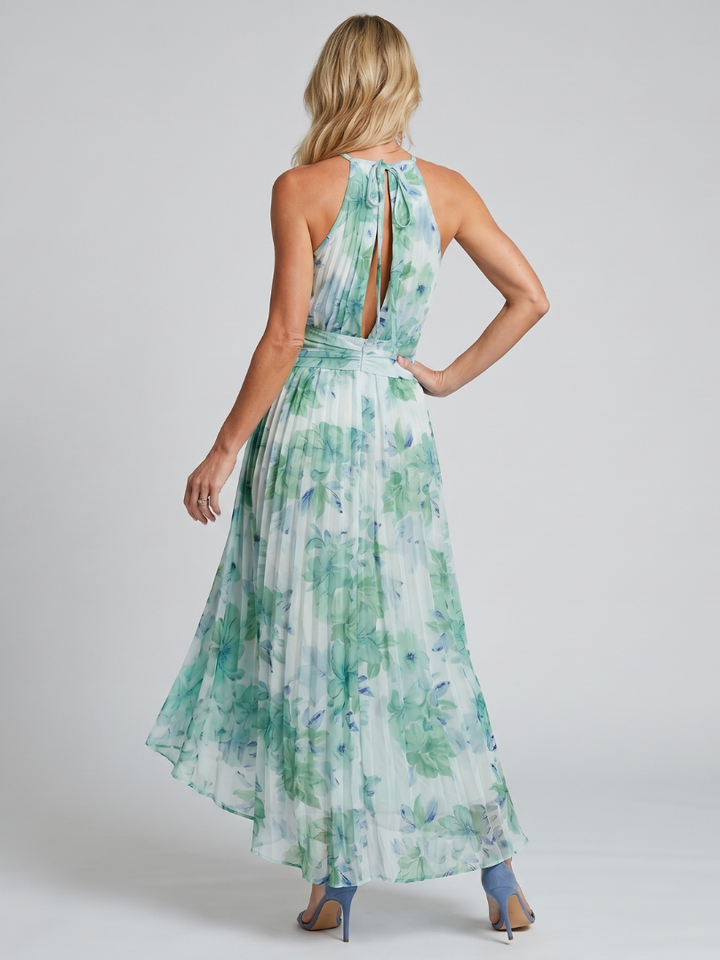 Portia | Abito Midi a Scollo All'Americana con Motivo Floreale Pieghettato
