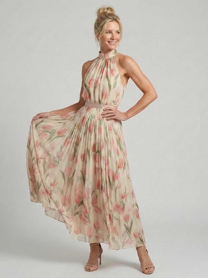 Aurelle | Abito Midi Floreale con Collo All'Inglese