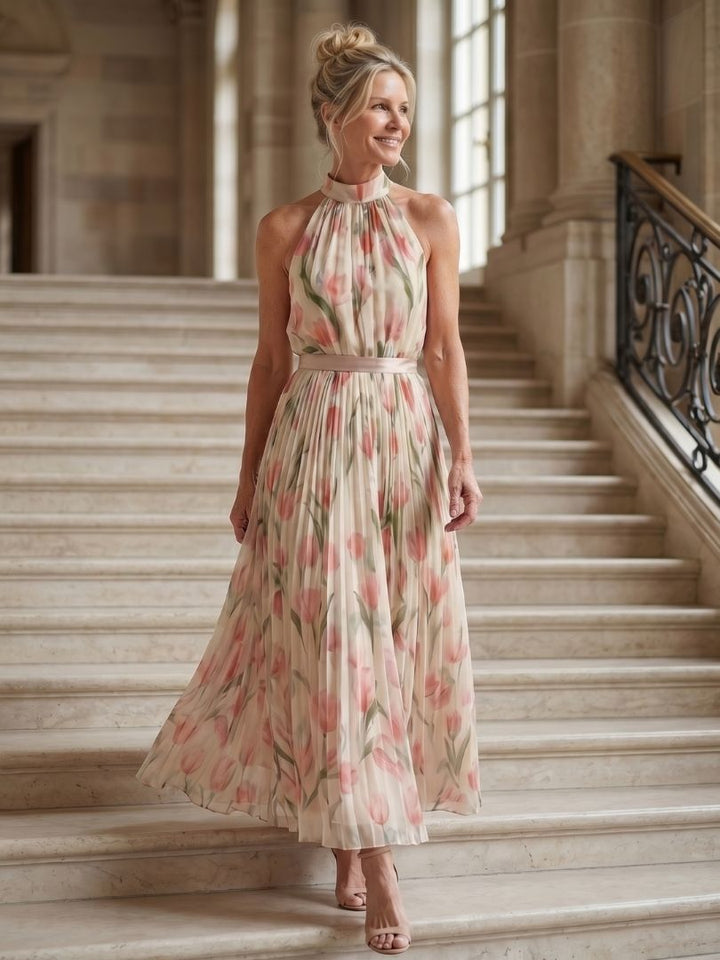 Aurelle | Abito Midi Floreale con Collo All'Inglese