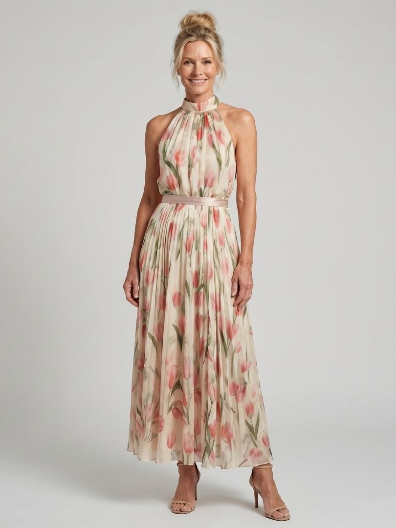 Ellis & Johnson™  | Vestito Midi a Fiori con Collo Halter