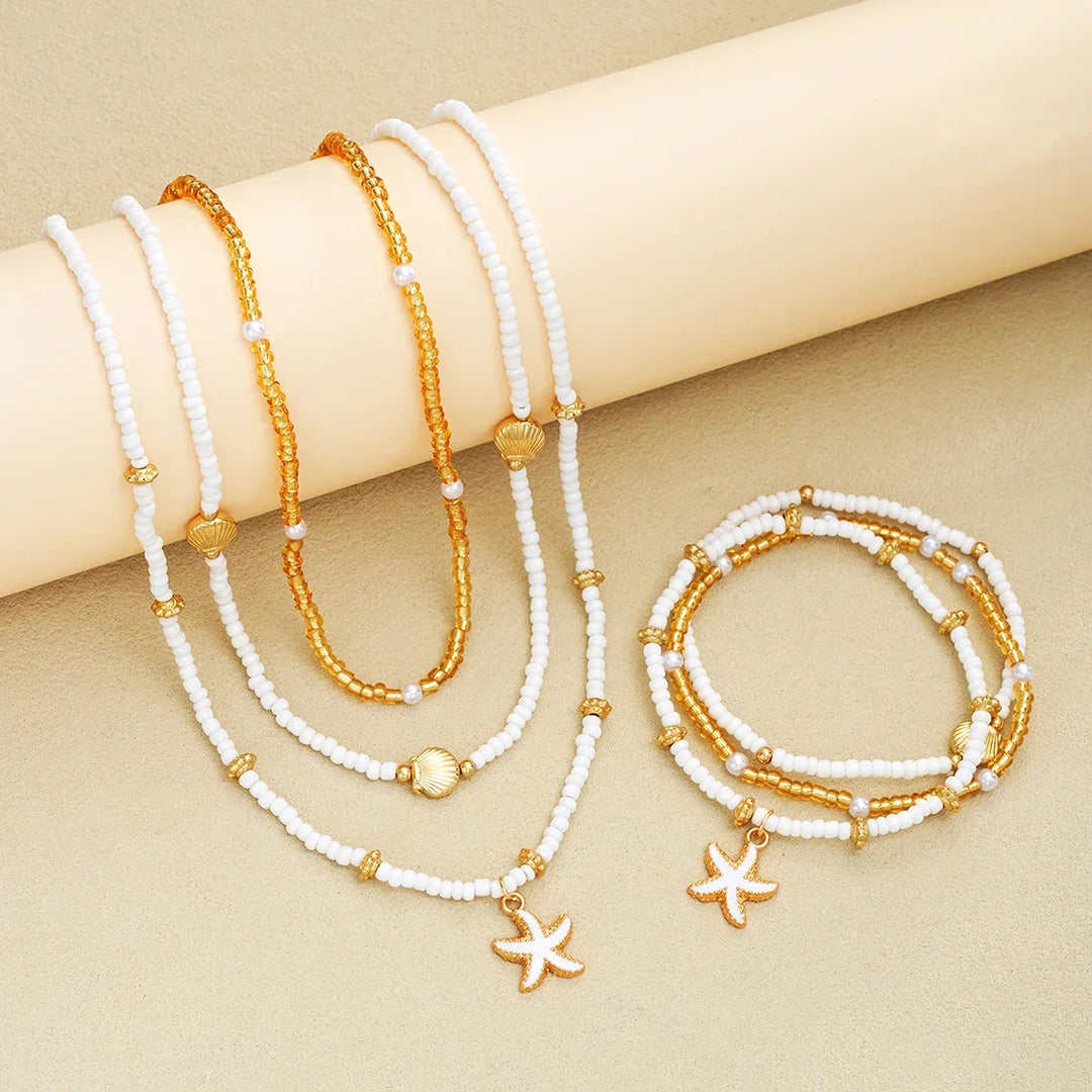 Set di gioielli marini con stelle e perline - 6 pezzi