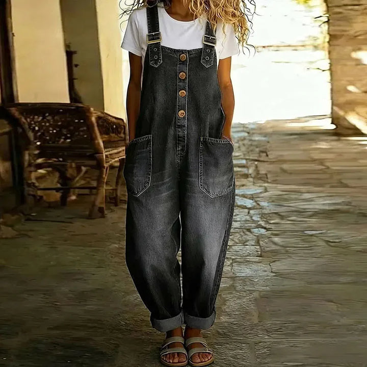 Tuta Mae | Vintage in denim di cotone morbido con spalline regolabili