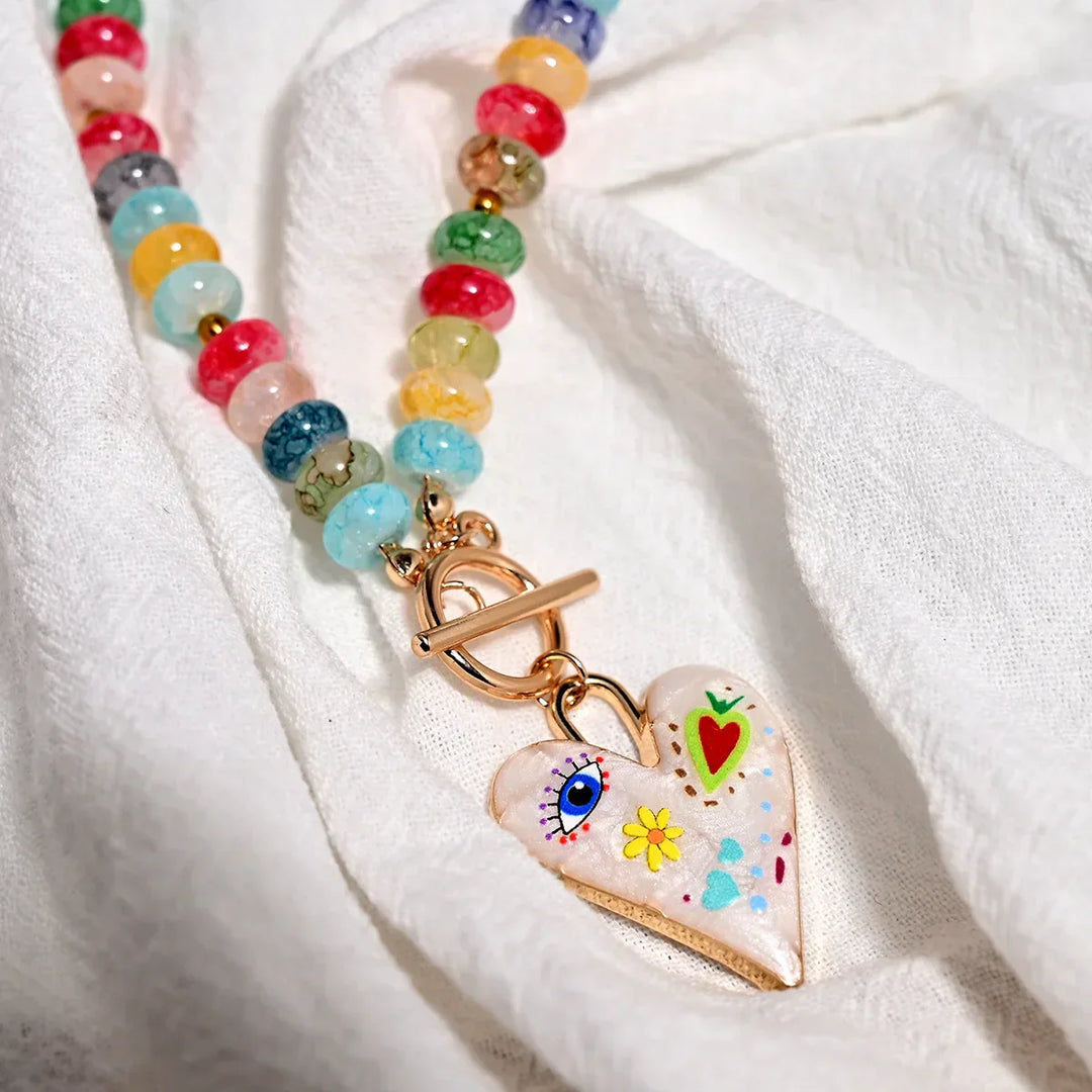 Collana con Perline di Vetro a Cuore