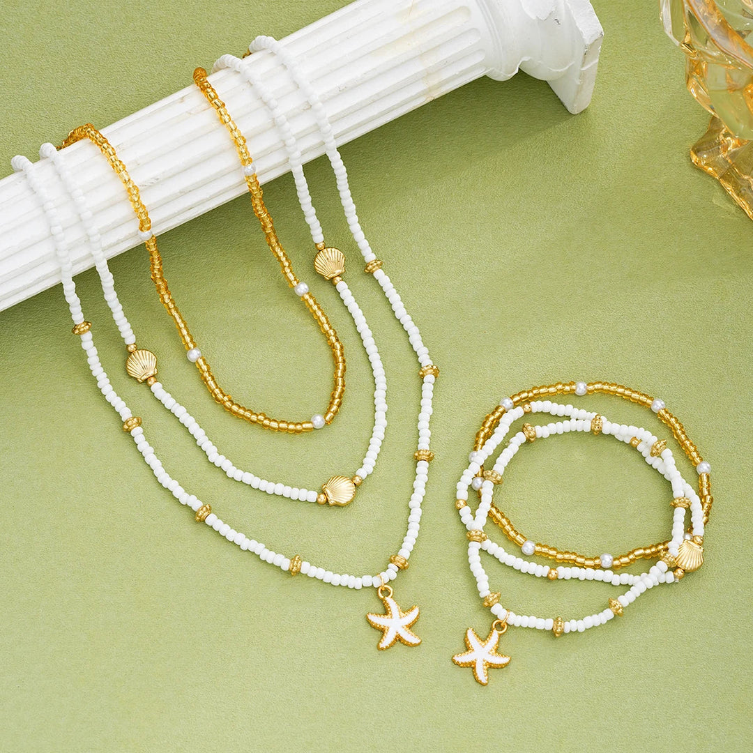 Set di gioielli marini con stelle e perline - 6 pezzi