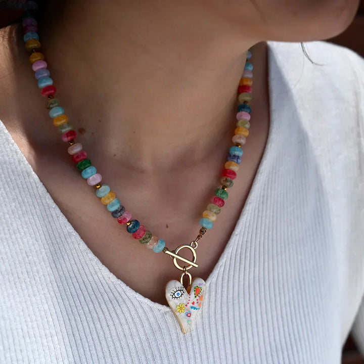 Collana con Perline di Vetro a Cuore
