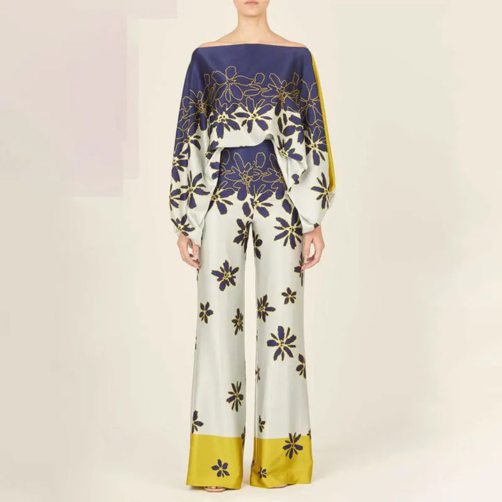 Off-Shoulder Two-Piece Set with Wave Print