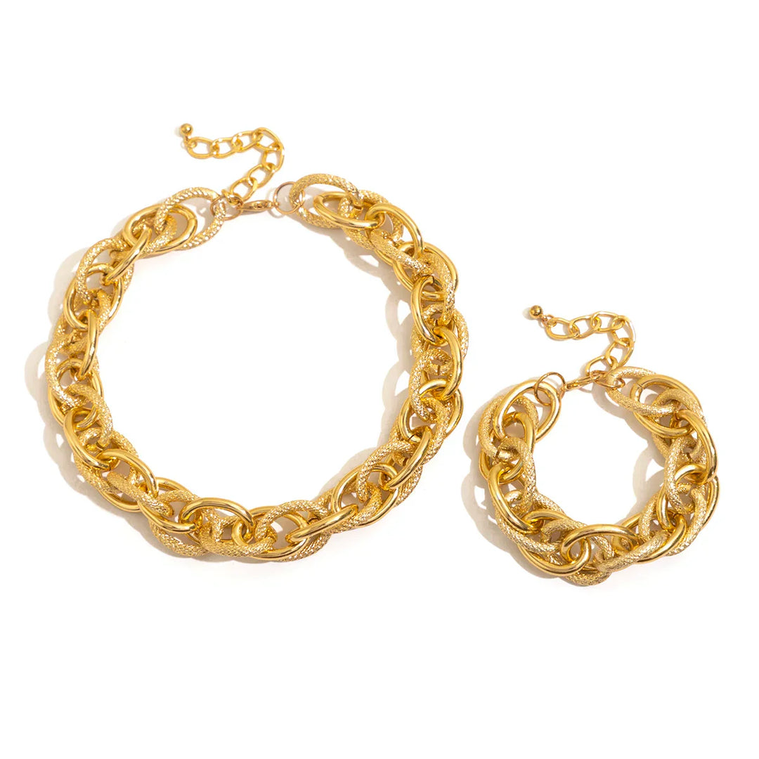 Set di Bracciale e Collana a Doppia Catena Intrecciata in Stile Bold Chunky