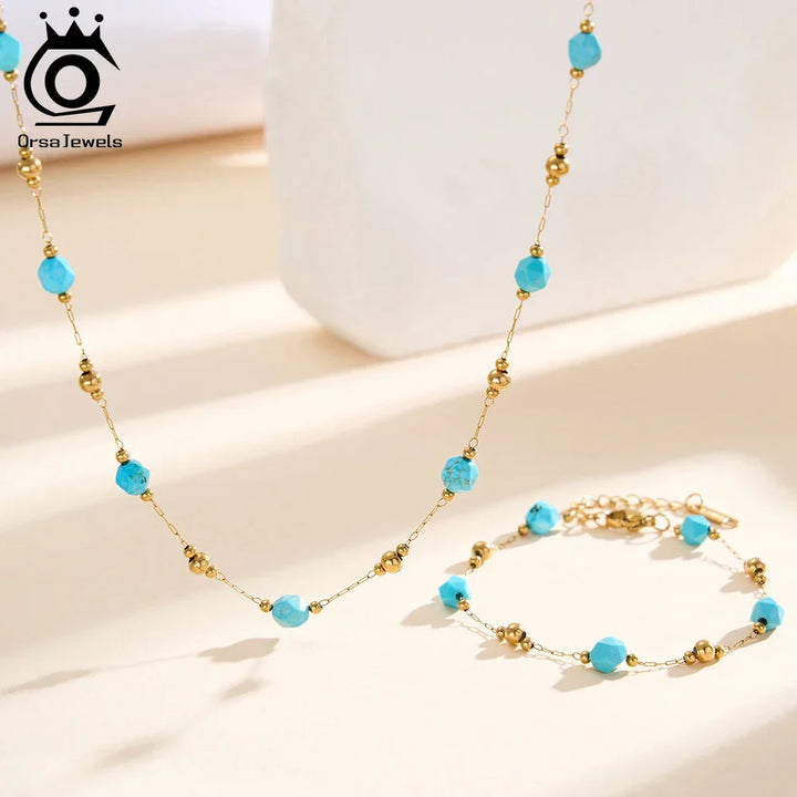 Set Collana e Bracciale Choker in Turchese