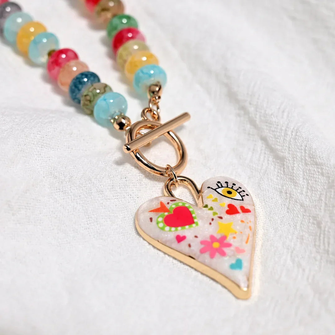 Collana con Perline di Vetro a Cuore