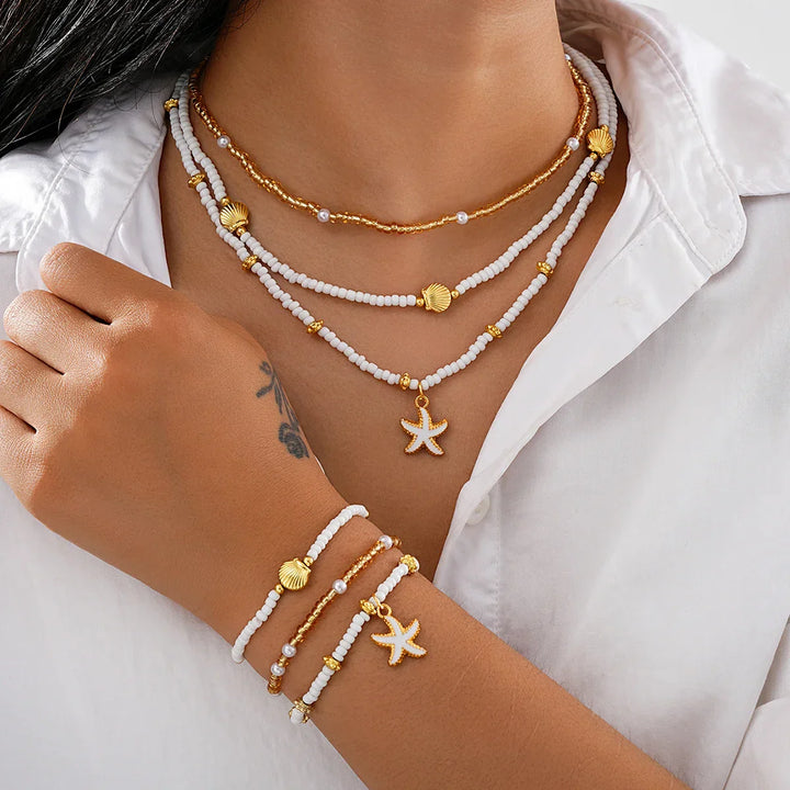 Set di gioielli marini con stelle e perline - 6 pezzi