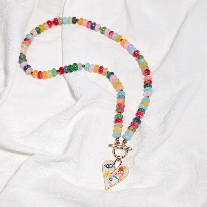 Collana con Perline di Vetro a Cuore