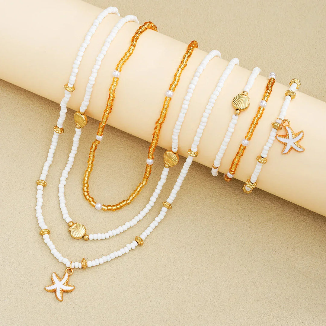 Set di gioielli marini con stelle e perline - 6 pezzi