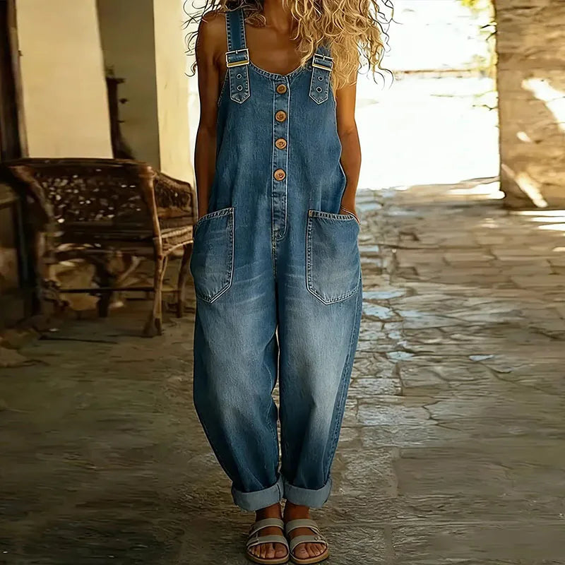 Tuta Mae | Vintage in denim di cotone morbido con spalline regolabili