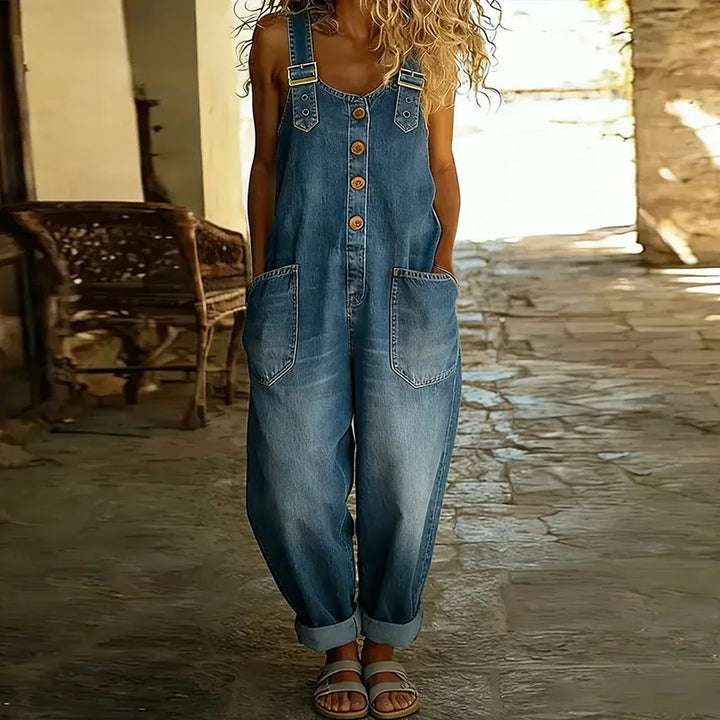 Tuta Mae | Vintage in denim di cotone morbido con spalline regolabili