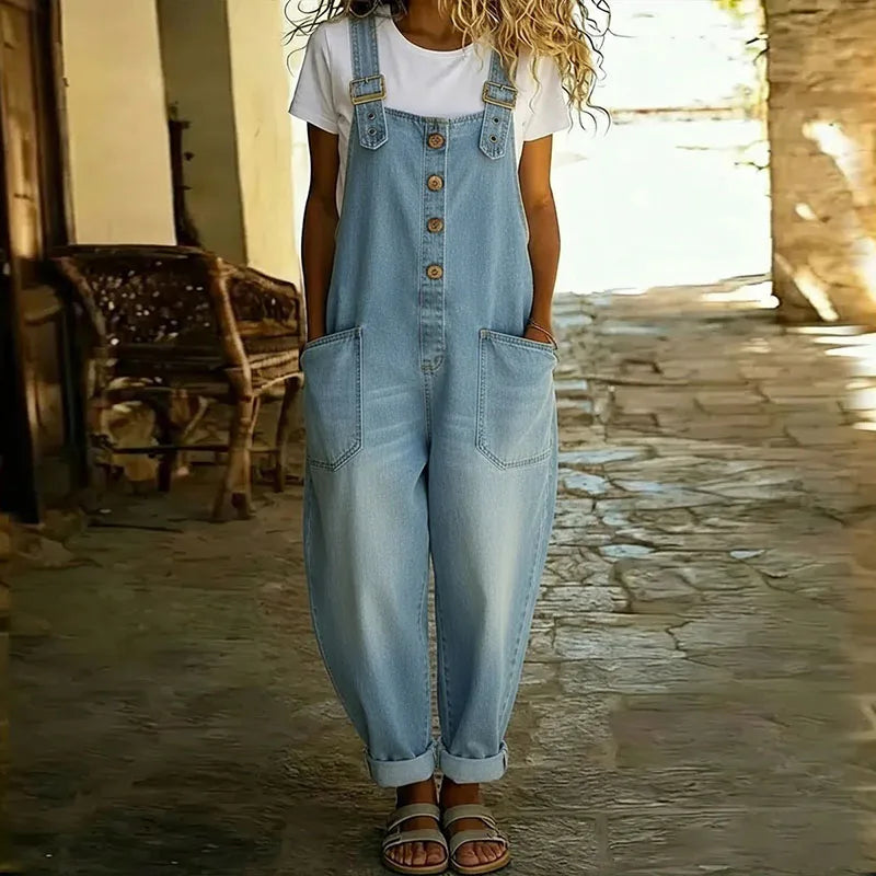 Tuta Mae | Vintage in denim di cotone morbido con spalline regolabili