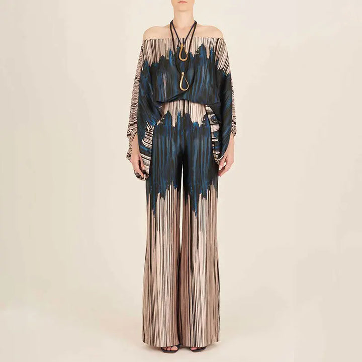 Off-Shoulder Two-Piece Set with Wave Print