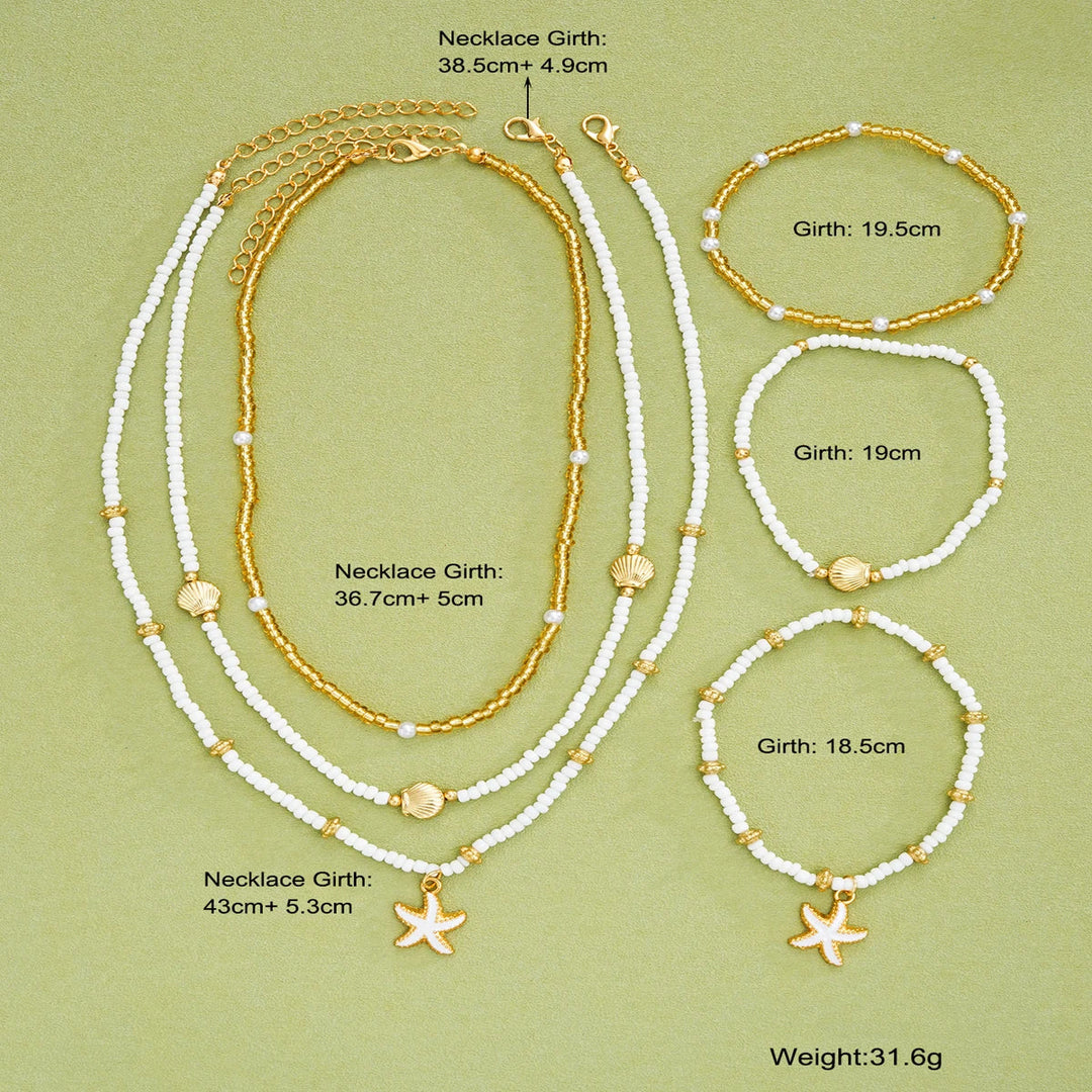 Set di gioielli marini con stelle e perline - 6 pezzi