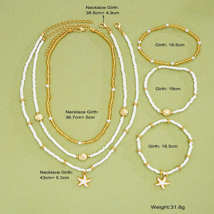 Set di gioielli marini con stelle e perline - 6 pezzi