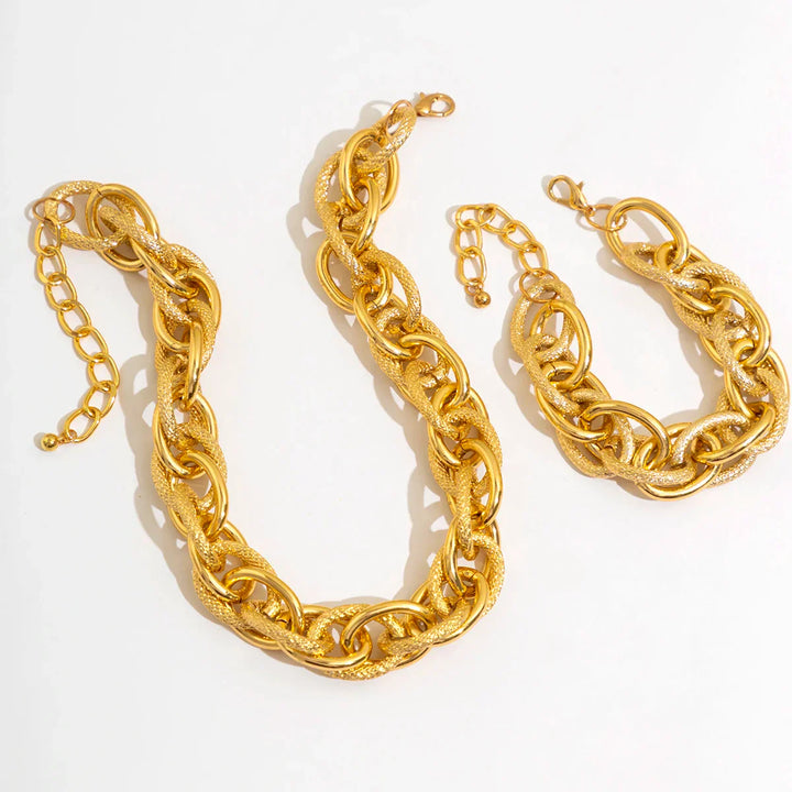 Set di Bracciale e Collana a Doppia Catena Intrecciata in Stile Bold Chunky