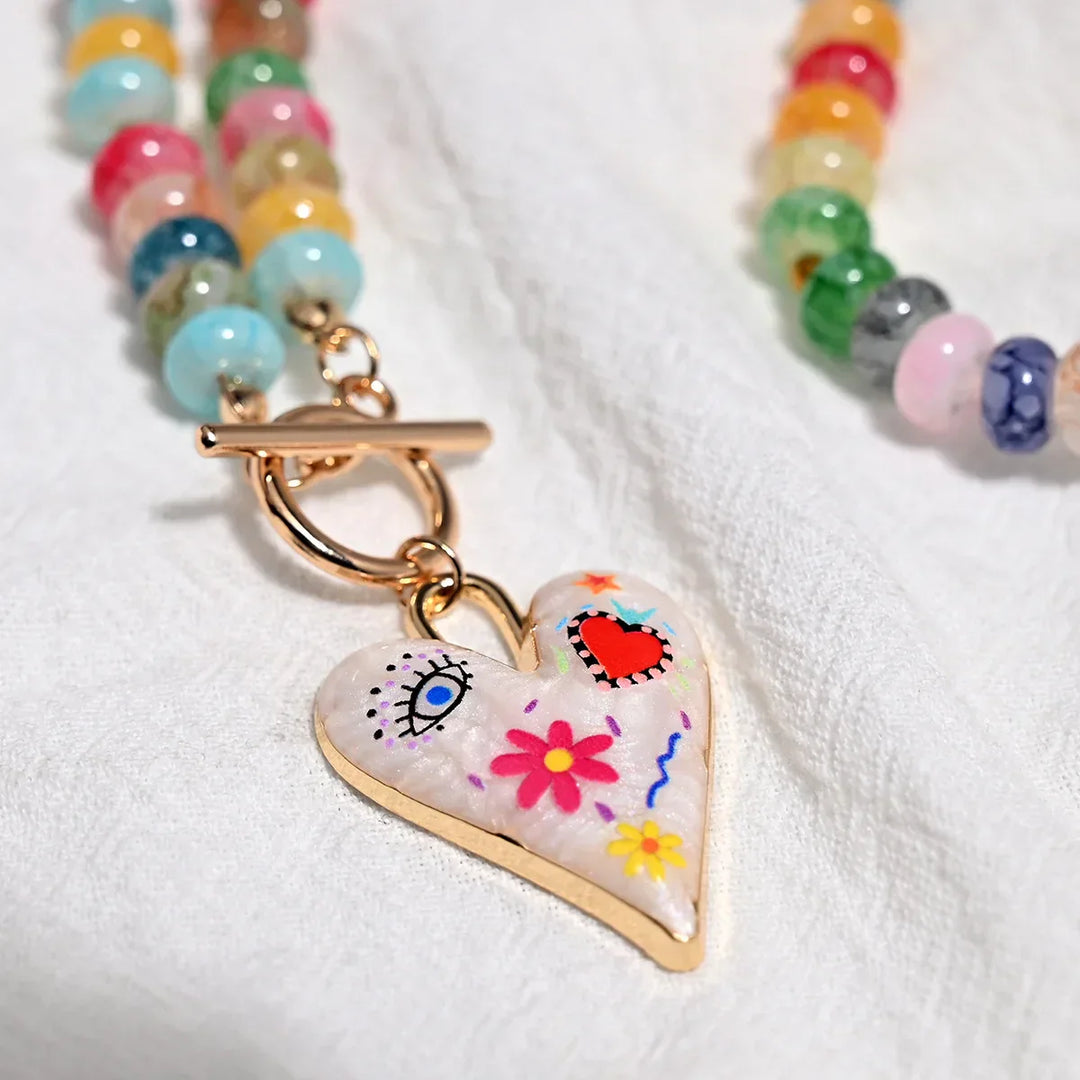 Collana con Perline di Vetro a Cuore