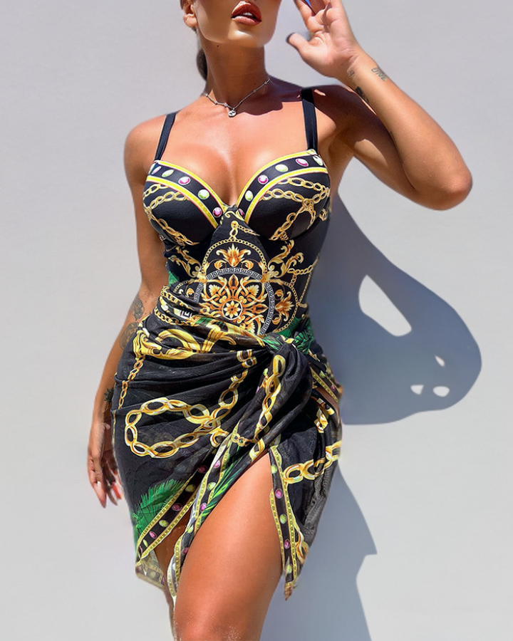 Darius – Costume intero push-up con gonna da spiaggia coordinata