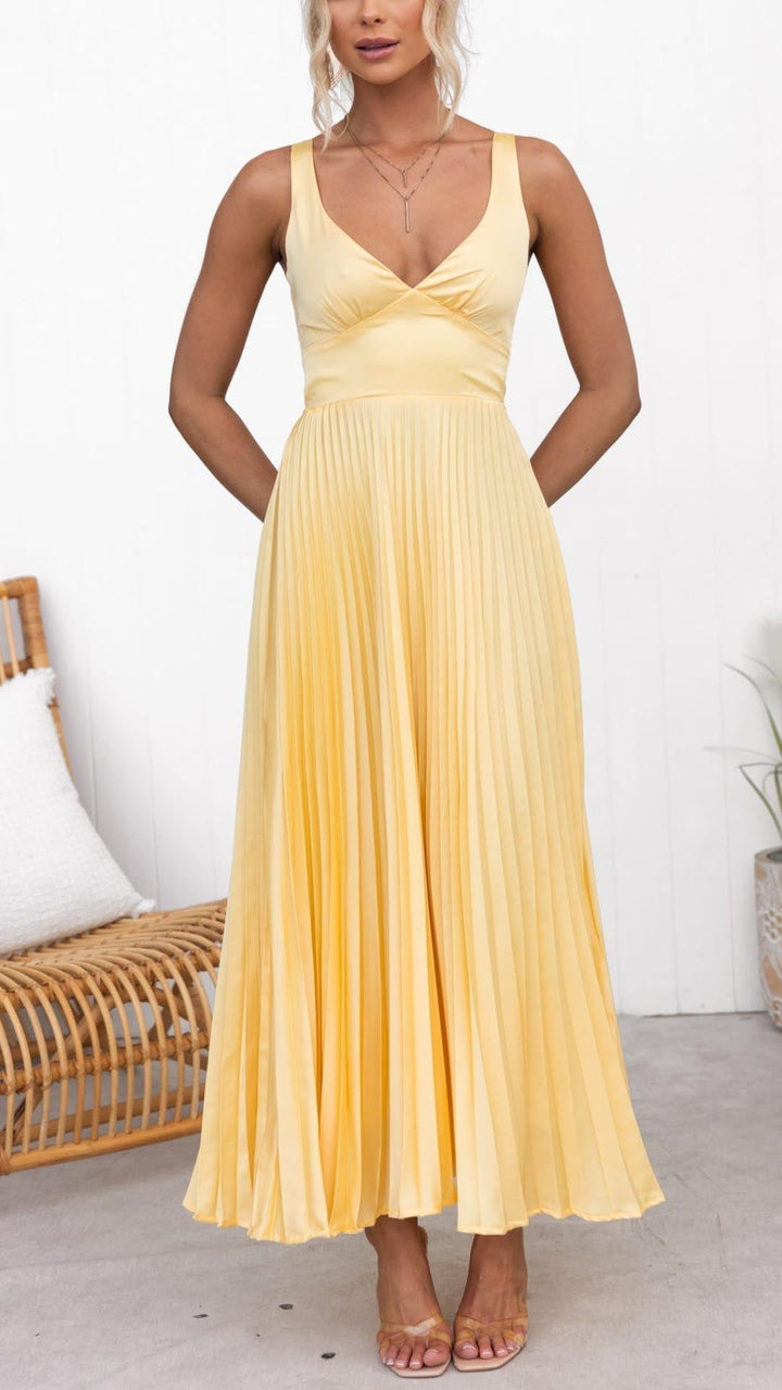 Ellis & Johnson™  | Abito Maxi Plissettato con Scollatura a V