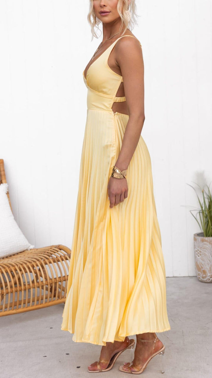 Ellis & Johnson™  | Abito Maxi Plissettato con Scollatura a V